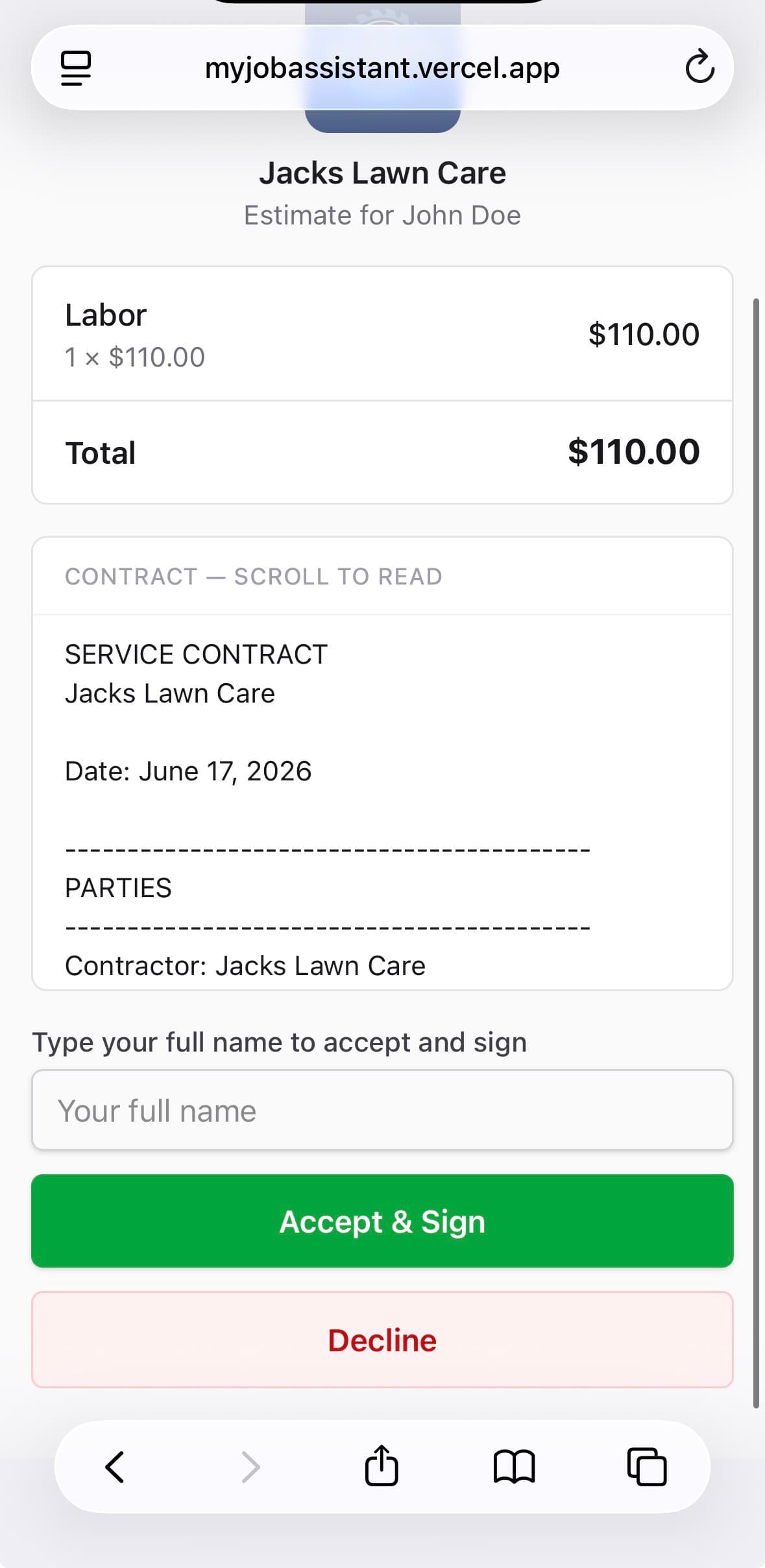 Customer signing a digital contract on their phone